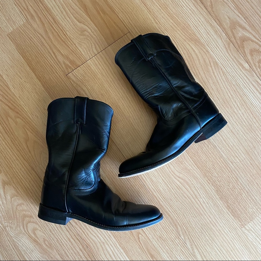 Justin Ladies Roper 10” Black Leather Cowboy Boots Women’s 8.5B